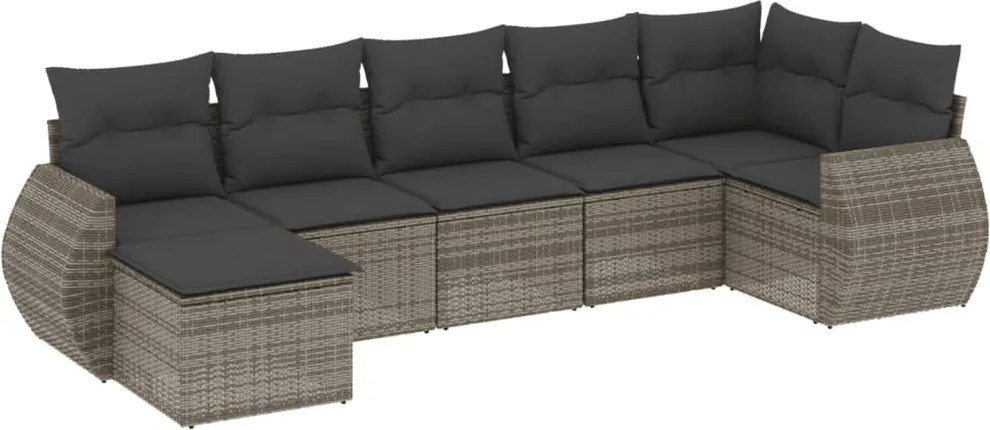 vidaXL Set canapele de grădină, 7 piese, cu perne, gri, poliratan