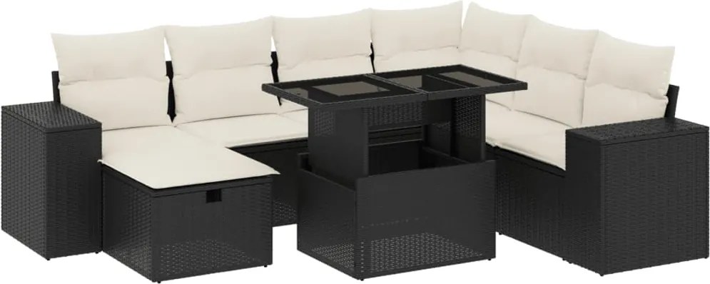 vidaXL Set mobilier de grădină cu perne, 8 piese, negru, poliratan