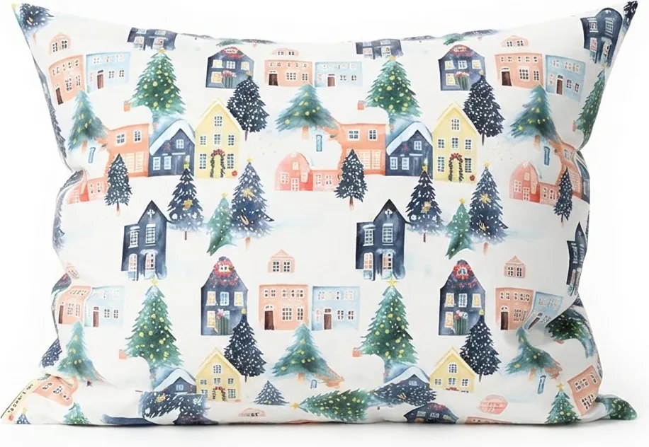 Husa pentru perna din bumbac WINTER VILLAGE 50x70 cm, colorat