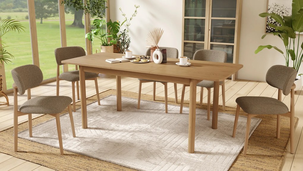 MAZZONI EXPORT ALMO Maro Taupe (material Monza 40)/cadru stejar lăcuit - SCAUN DIN LEMN BOUCLÉ PENTRU SALON SUFRAGERIE BUCĂTĂRIE RETRO