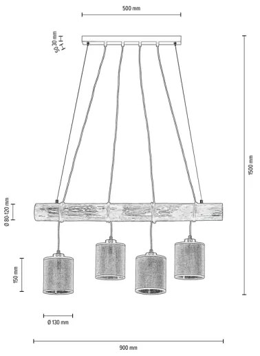 Spot-Light 68859456 - Candelabru suspendat pe cablu NEGRO, 4xE27/25W/230V, lemn de pin