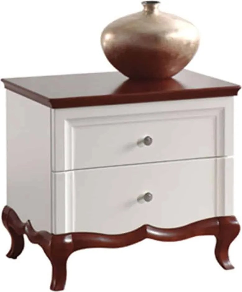 Noptieră lemn masiv nuc Milan Alb-, 64 × 46,5 × 59 cm