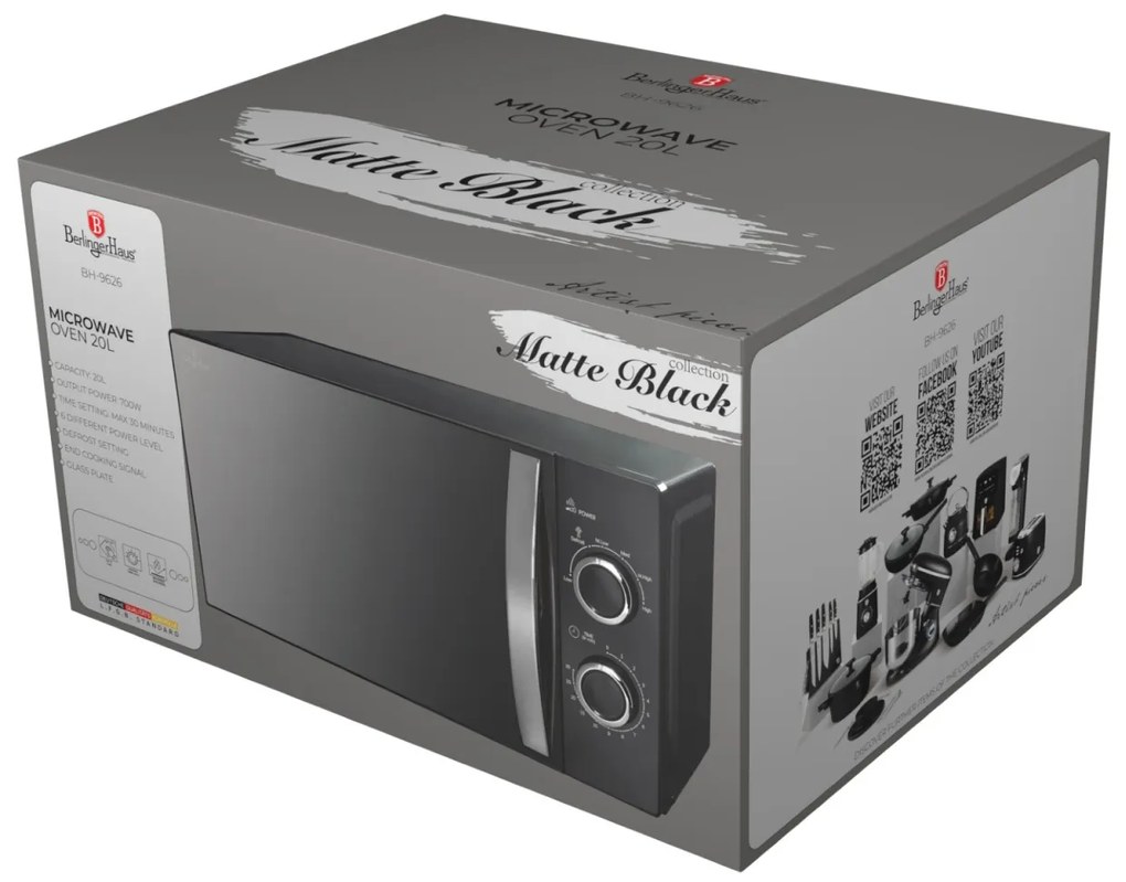 Cuptor cu microunde 20L Matte Black Berlinger Haus BH 9626