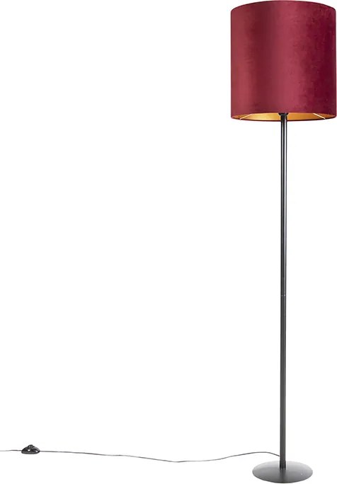 Lampă de podea neagră cu abajur din catifea roșie cu auriu 40 cm - Simplo