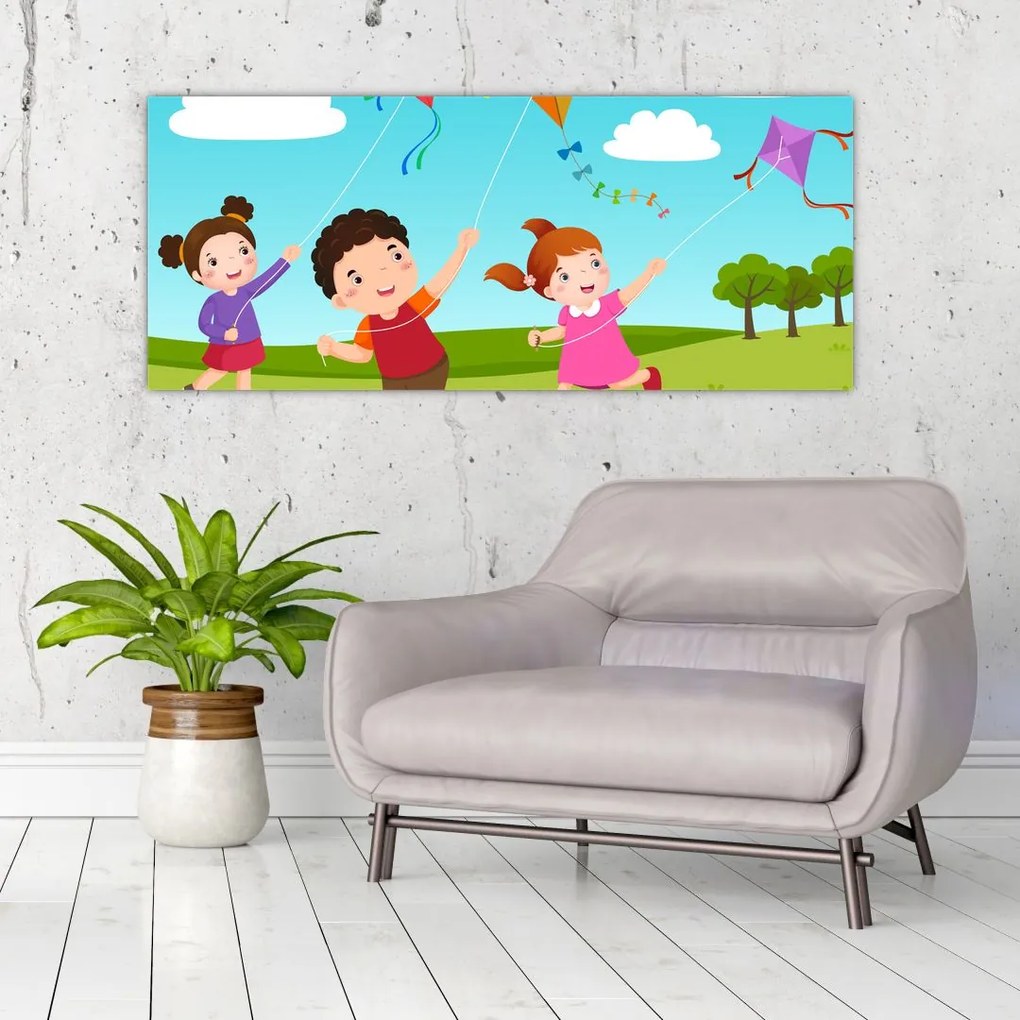 Tablou - Copii cu zmeu (120x50 cm)