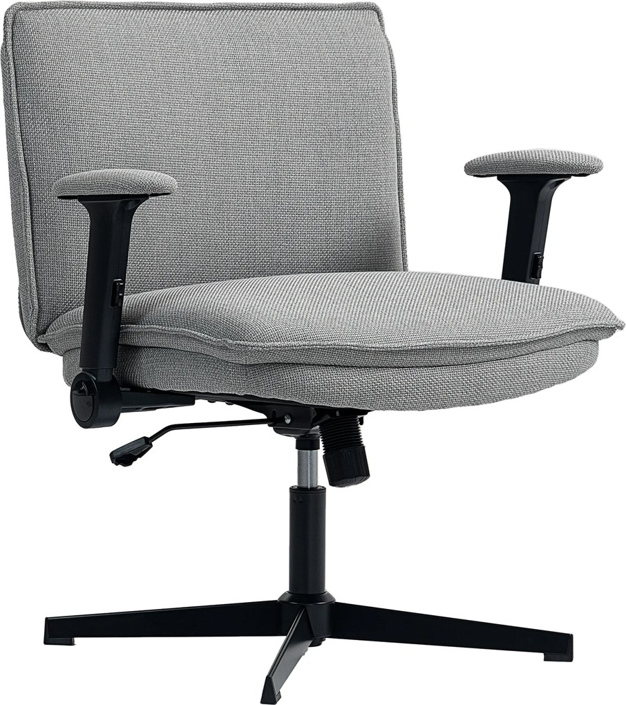 HOMCOM Scaun de birou cu cotiere rabatabile, scaun lat pentru birou cu aspect de in, reglabil pe înălțime, bază din oțel, gri | Aosom Romania
