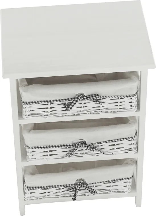 Comodă, 3 coşuri, alb antichizat, RUBY 3