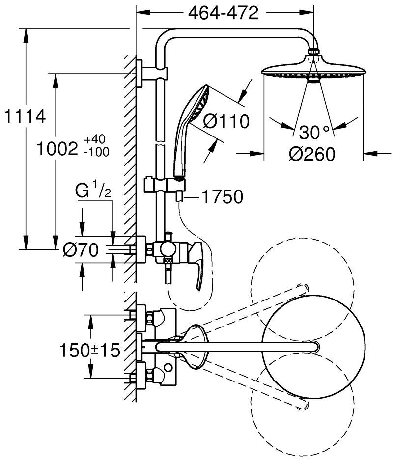 Sistem de dus Grohe Euphoria 260, monocomanda, 3 jeturi, crom - 27473002