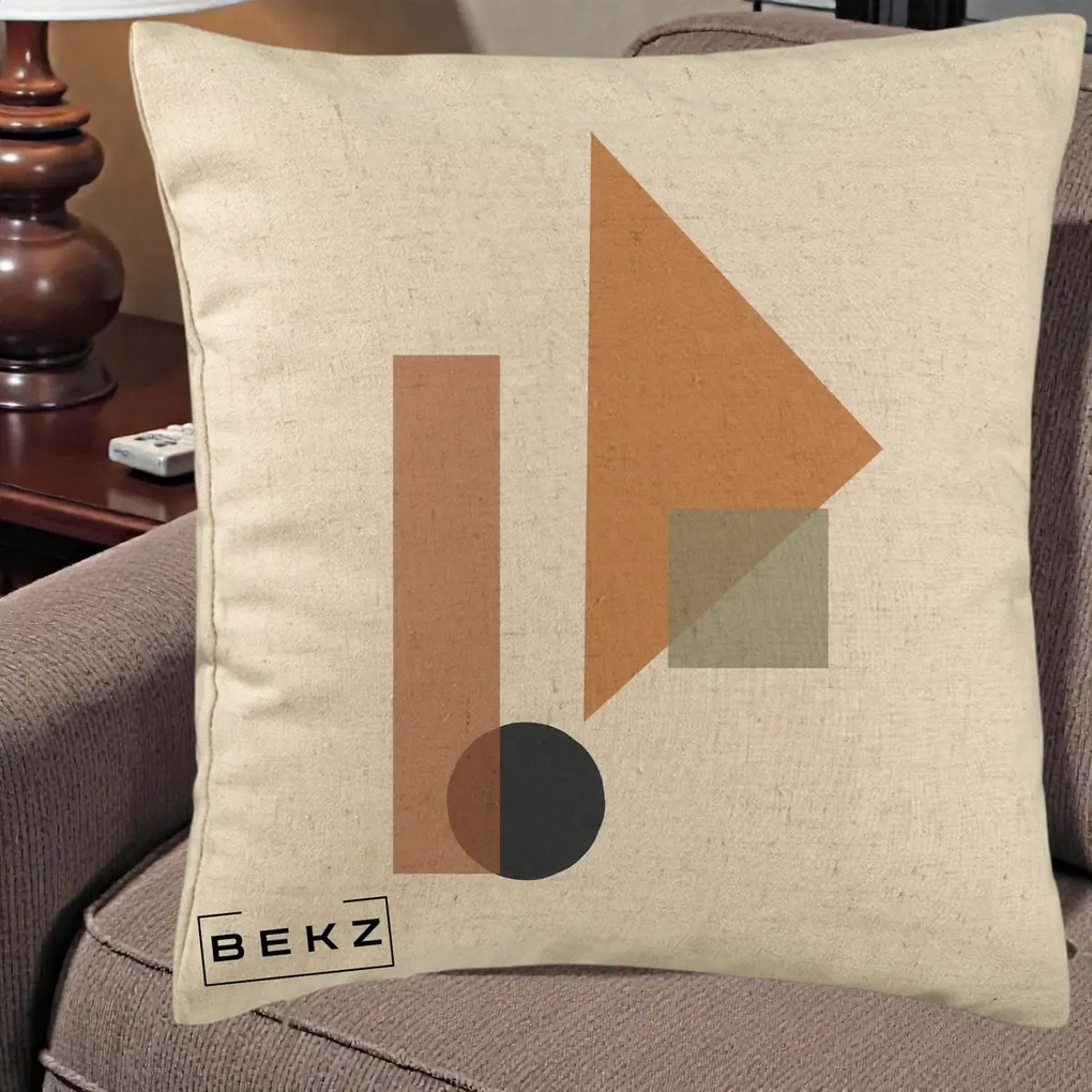 Perna Decorativa Geometric Bauhaus Triunghi, 40x40 cm, Bej, Husa Detasabila, Perna Inclusa, BEKZ®