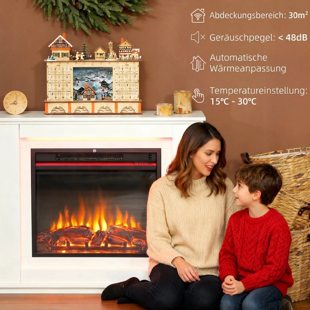 HOMCOM Șemineu Electric cu Flacără în 12 Culori și 5 Niveluri de Luminozitate, Telecomandă și Timer, 98x25x80 cm, Alb și Negru | Aosom Romania