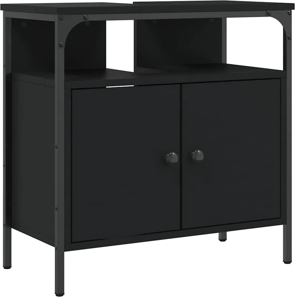vidaXL Dulap pentru chiuvetă baie, negru, 60x30x60 cm, lemn prelucrat