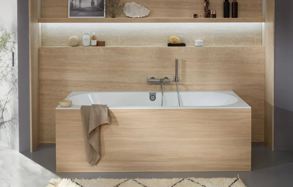 Cada baie dreptunghiulara incastrata, alba, compozit-quaryl, cu sifon si preaplin, Villeroy Boch Oberon 2.0