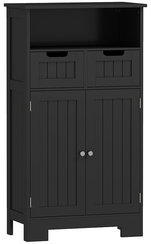 kleankin Mobilier Baie Multi-rangamente Mare Niche 2 sertare Dulap Ușă Dublă cu raft Negru | Aosom Romania