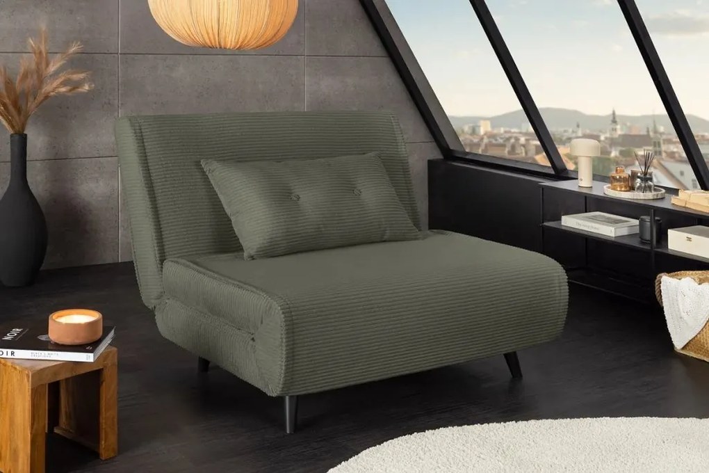 Fotoliu Pat SMART MULTIFUNCTION 100cm catifea raiata verde