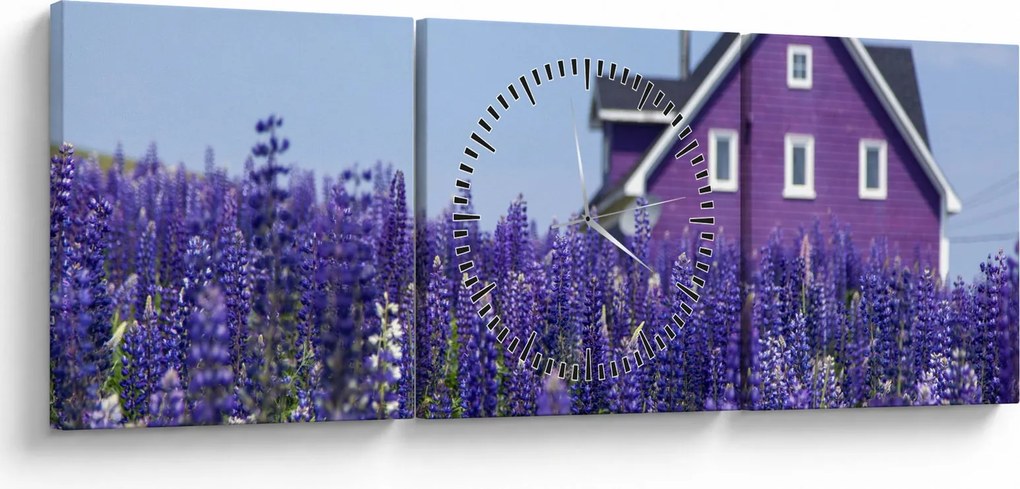 Tablou cu câmp de lavanda (cu ceas) (90x30 cm)