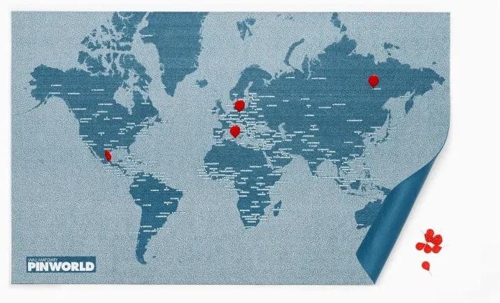 Hartă lumii, prindere de perete Palomar Pin World, 126 x 68 cm, albastru