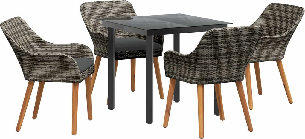 vidaXL Set de masă pentru grădină cu pernă 5 pcs Gri poliratan