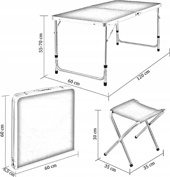 Masă de camping cu 4 scaune cu motiv din lemn