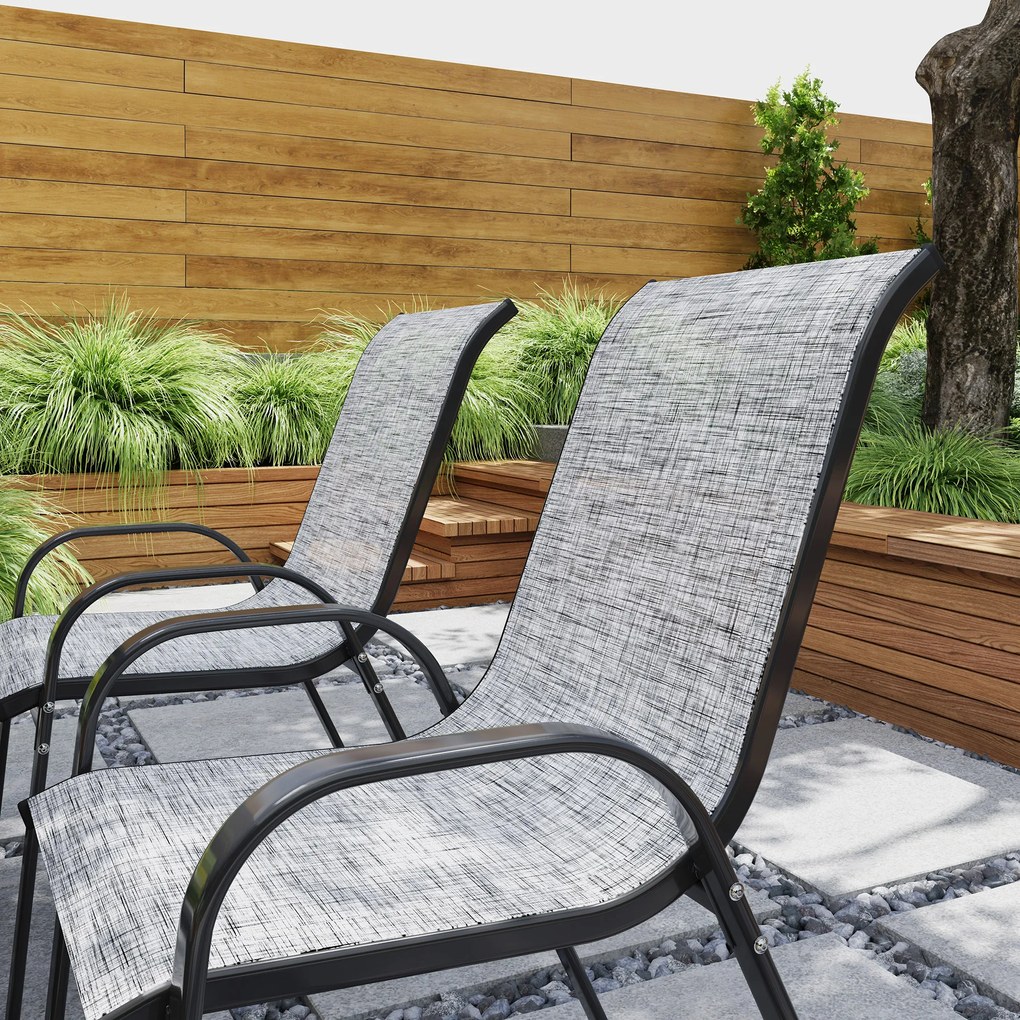 Outsunny Set de 4 Scaune Suprapozabile cu Spătar Înalt și șezut din Plasă, 54x71x93 cm, Negru | Aosom Romania