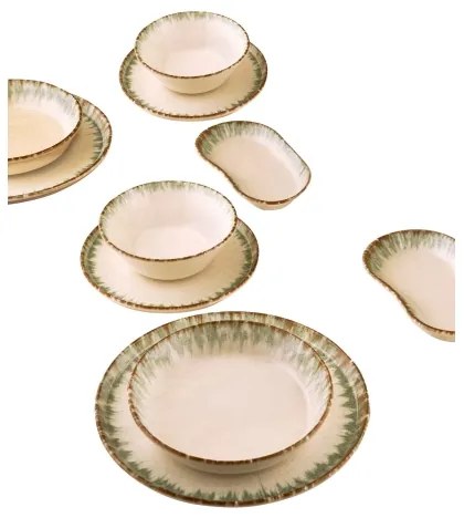 Set veselă, 27 piese, porțelan, bej/maro