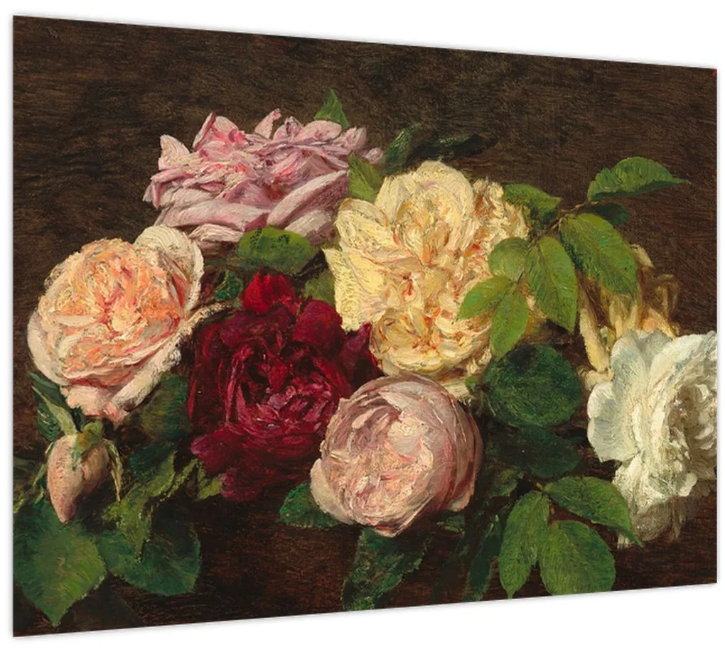 Tablou pe sticlă - Henri Fantin-Latour, Roses de Nice on a Table, reproducere (70x50 cm)