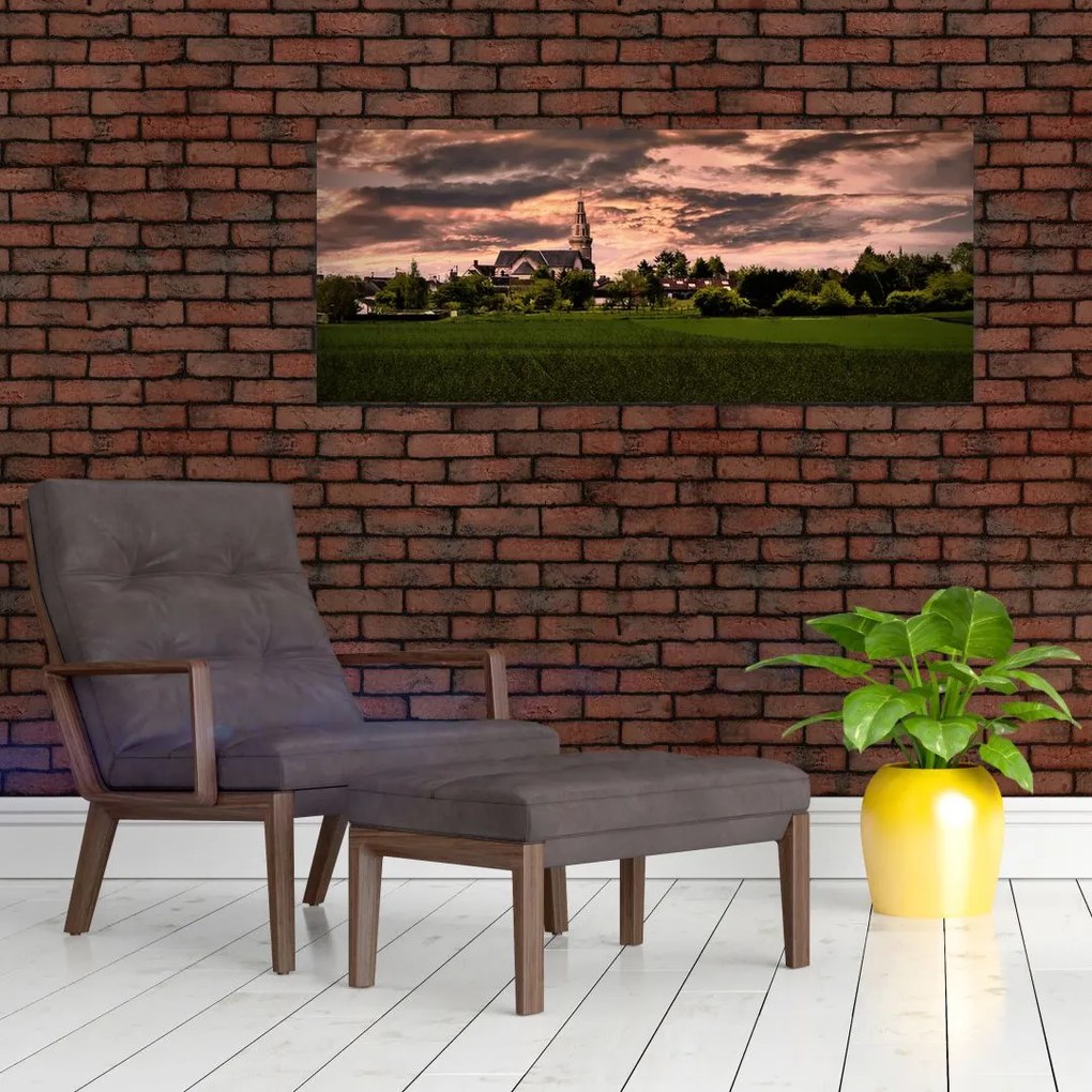 Tablou cu peisaj și biserică (120x50 cm)