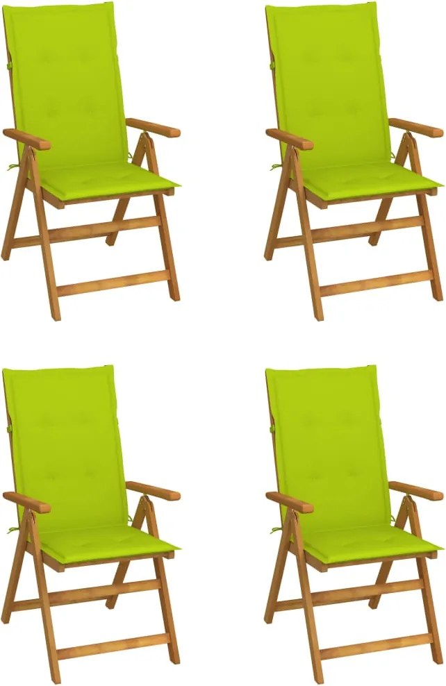 vidaXL Scaune grădină rabatabile cu perne, 4 buc., lemn masiv acacia