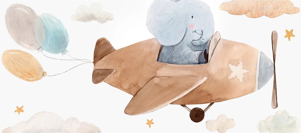 Tablou - Acuarelă elefant într-un avion (120x50 cm)