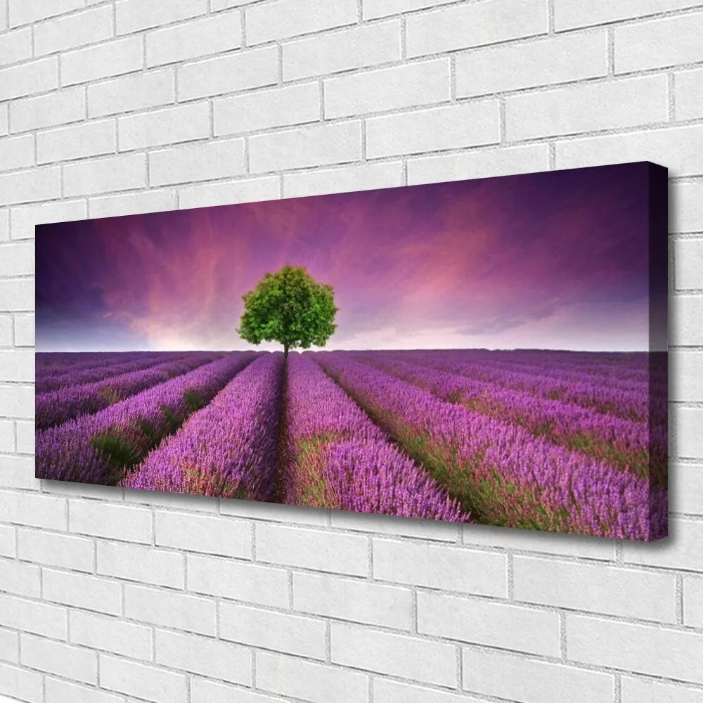 Tablou pe panza canvas Meadow copac Natura Roz Verde Violet