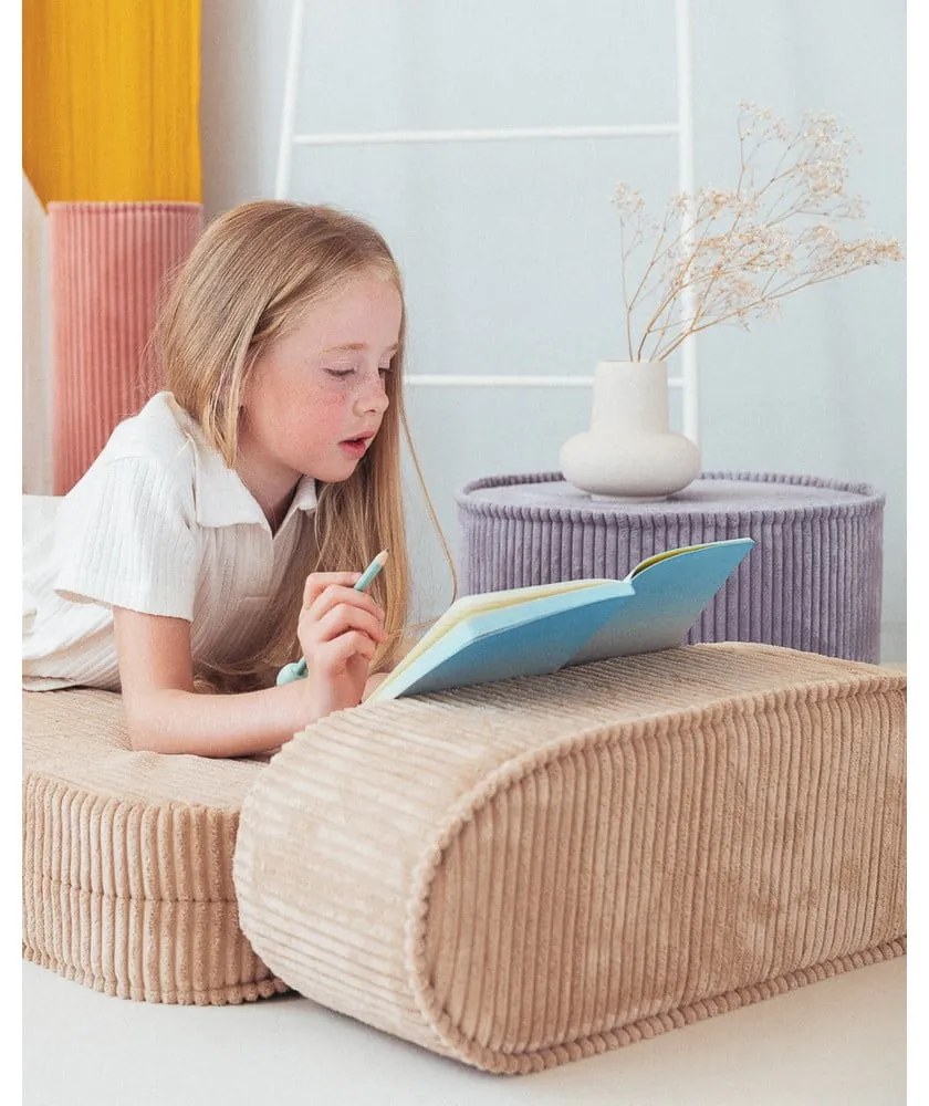 Puf de copii albastru cu tapițerie din catifea reiată – Wigiwama