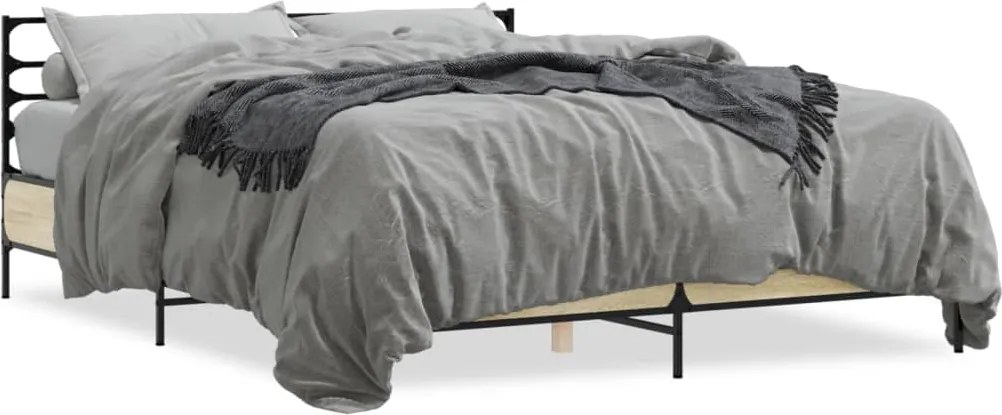 vidaXL Cadru de pat, stejar sonoma, 160x200cm, lemn prelucrat și metal
