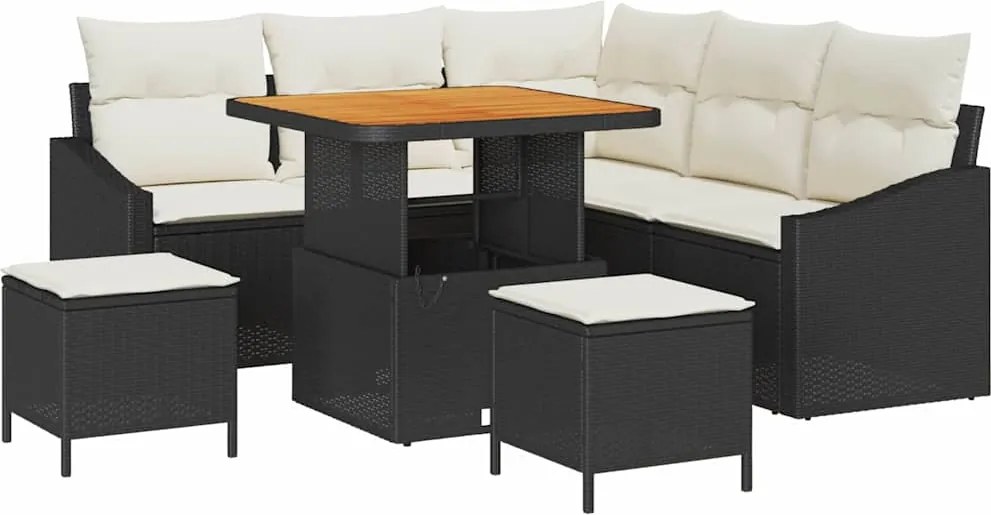 vidaXL Set de canapele pentru grădină cu pernă 8 pcs Negru poliratan