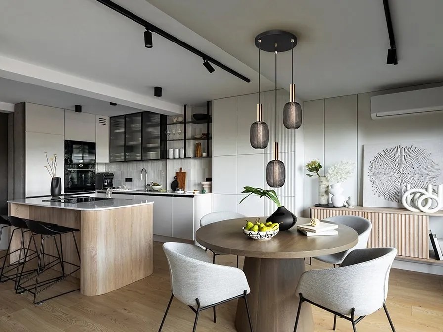 Lustra cu 3 pendule LED design modern Micron negru/auriu