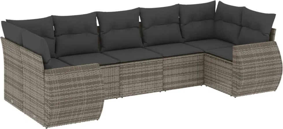 vidaXL Set canapele de grădină, 7 piese, cu perne, gri, poliratan