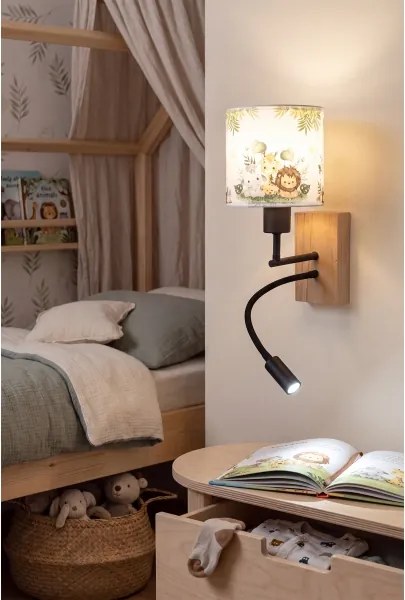 Lampă Brilagi-LED Flex BOBO WOOD 1xE27/25W/230V + LED/3W stejar/negru/alb/verde/junglă
