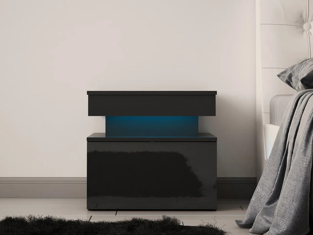 Noptieră Lesteralo 1S (Negru + lucios negru) (cu iluminat LED albastru). Promo -17%. 1104513