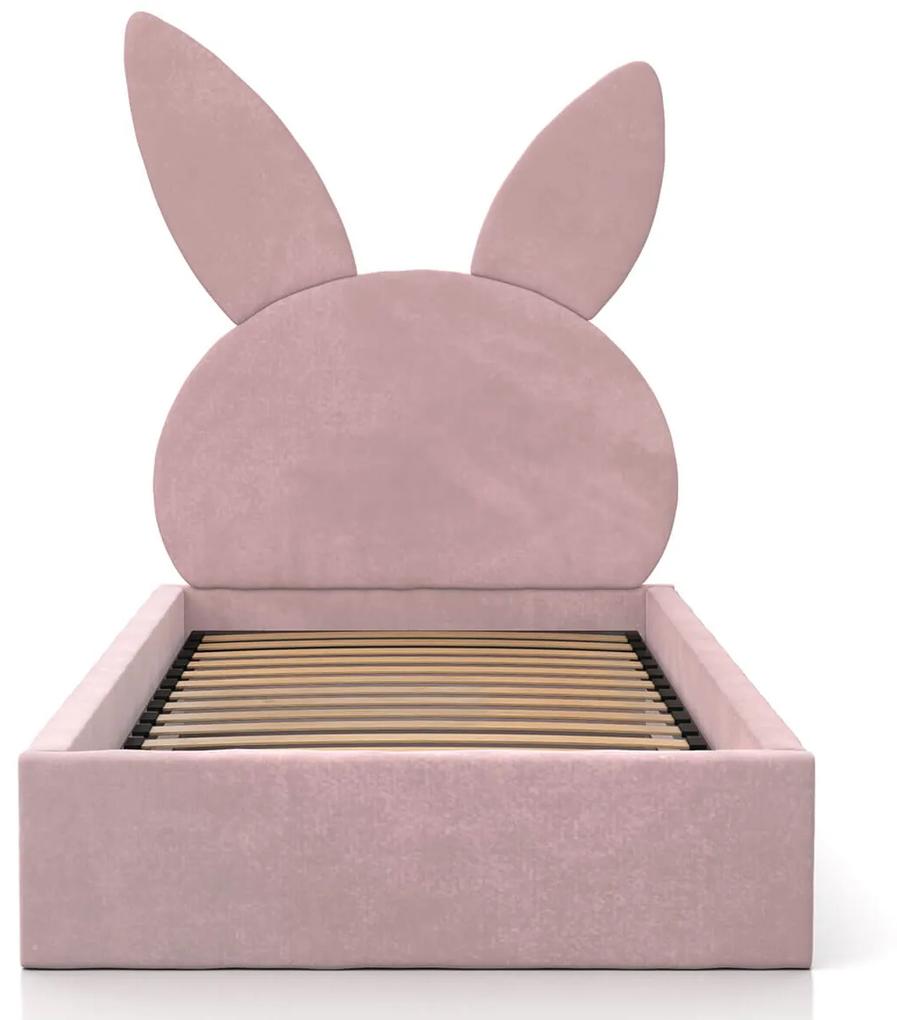 Pat pentru copii tapitat 90x200 cu cadru, roz Velvet Kids Line 2 Rabbit