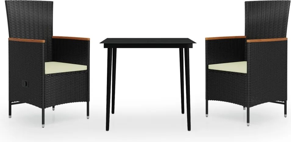 vidaXL Set mobilier de grădină cu perne, 3 piese, negru