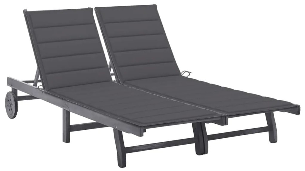 vidaXL Șezlong grădină cu perne, 2 persoane, gri, lemn masiv acacia