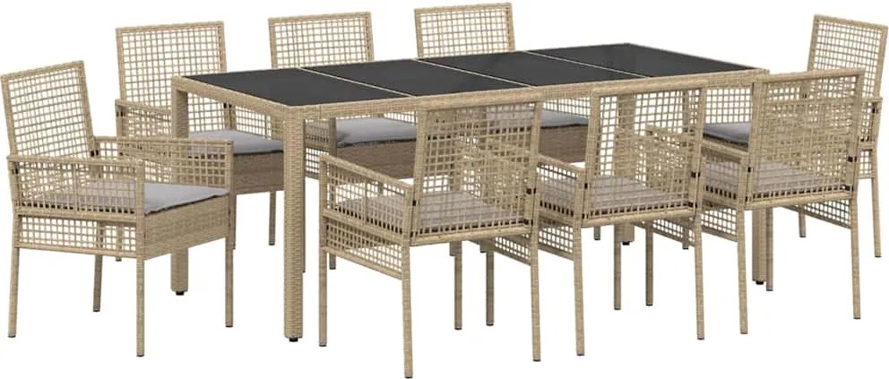 vidaXL Set de masă pentru grădină 9 pcs Bej poliratan