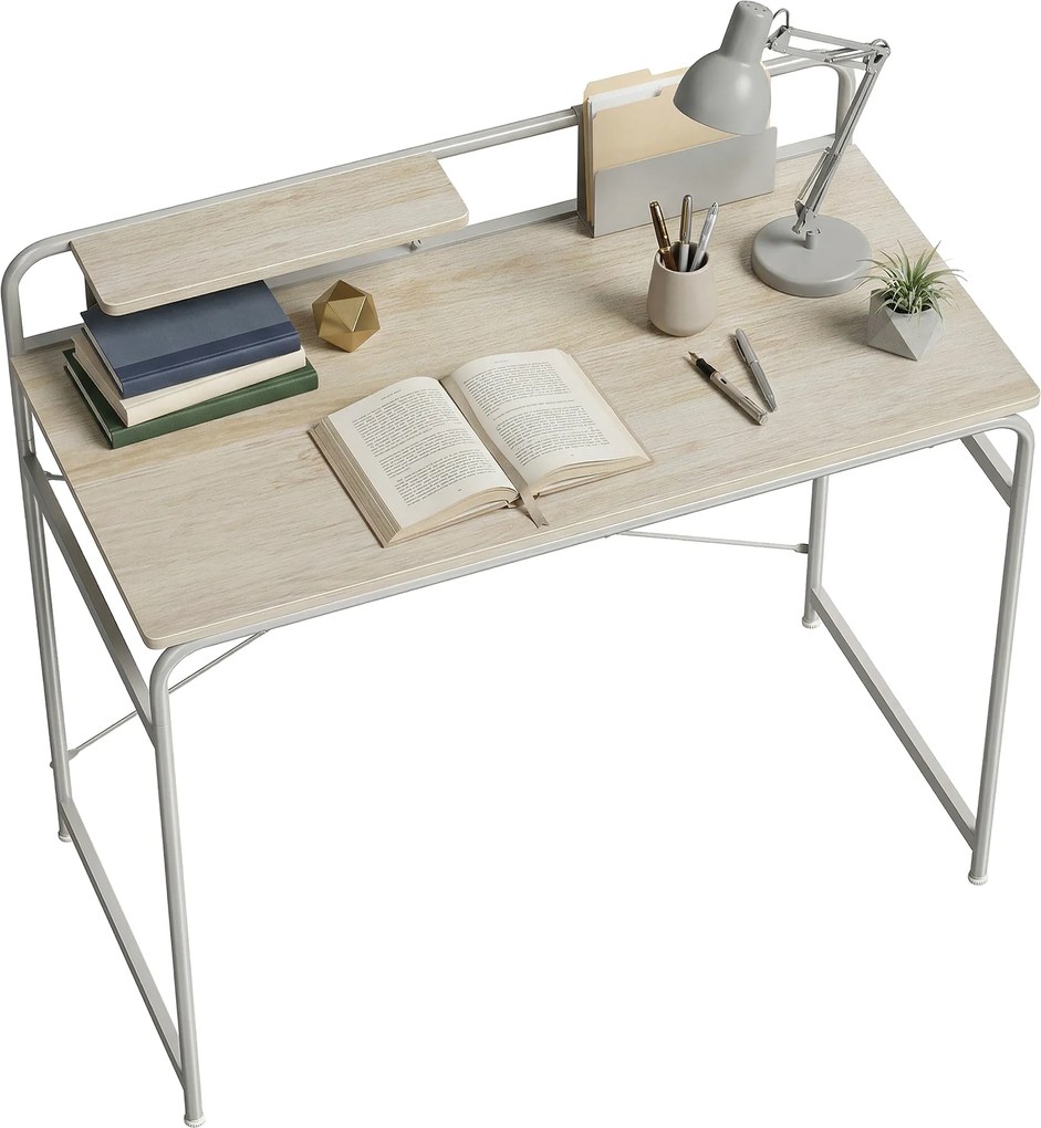 HOMCOM Masă de birou modernă cu raft și structură metalică, montaj ușor 98x48x88,5 cm stejar | Aosom Romania