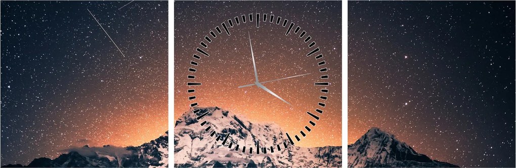 Tablou cu cerul nocturn și munți (cu ceas) (90x30 cm)