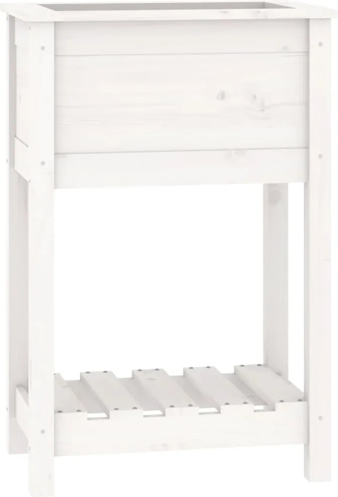 vidaXL Jardinieră cu raft, alb, 54x34,5x81 cm, lemn masiv de pin