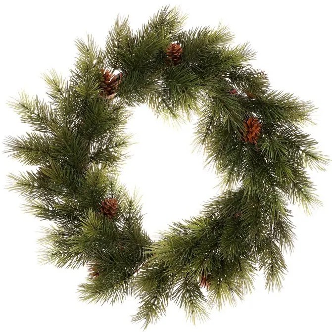 Ghirlanda artificială de pin cu conuri, diametru66 cm, verde