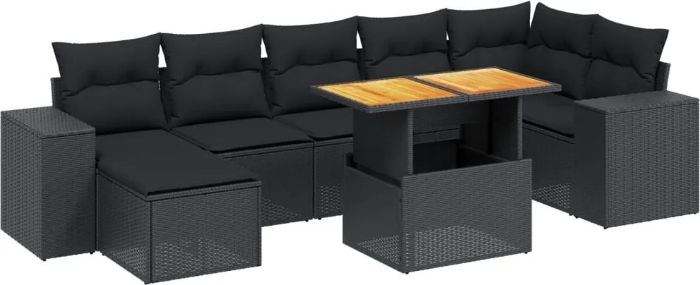vidaXL Set mobilier de grădină cu perne, 8 piese, negru, poliratan