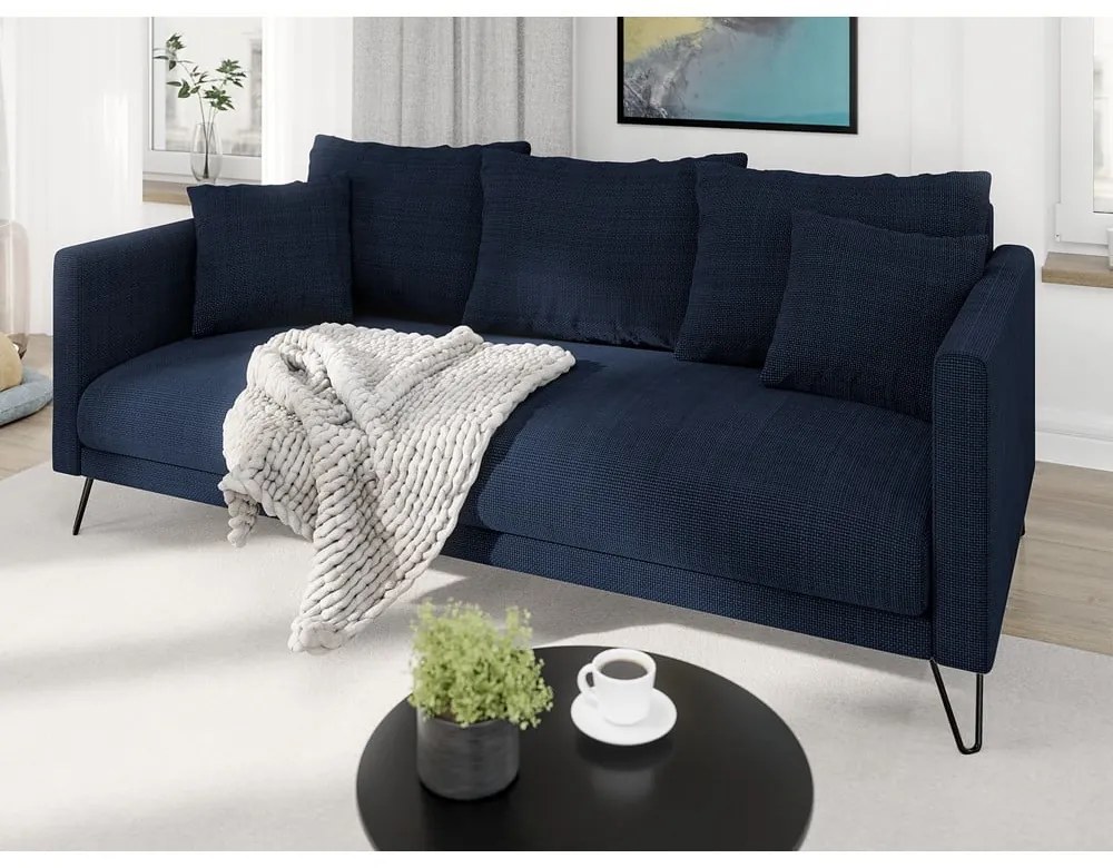 Canapea albastru-închis cu tapițerie din chenille 200 cm Freya – Ropez