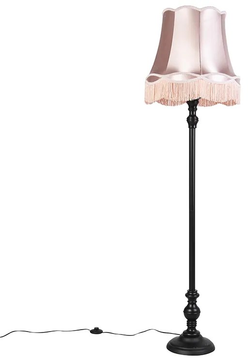 Lampă de podea neagră cu abajur roz de tip „bunicuță” - Classico