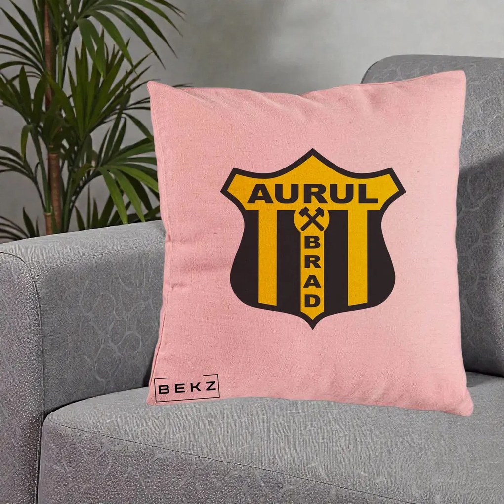 Perna Personalizata Aurul Brad Fotbal, 40x40 cm, Roz, Husa Detasabila, Perna Inclusa, BEKZ®