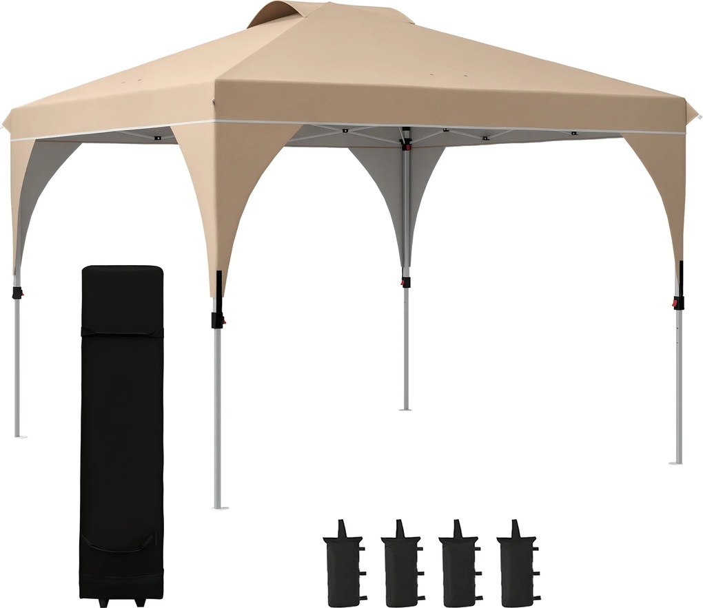 Outsunny Foisor Gradina Pop Up 3x3m cu Înălțime Ajustabilă Geantă Transport Roti Bej | Aosom Romania