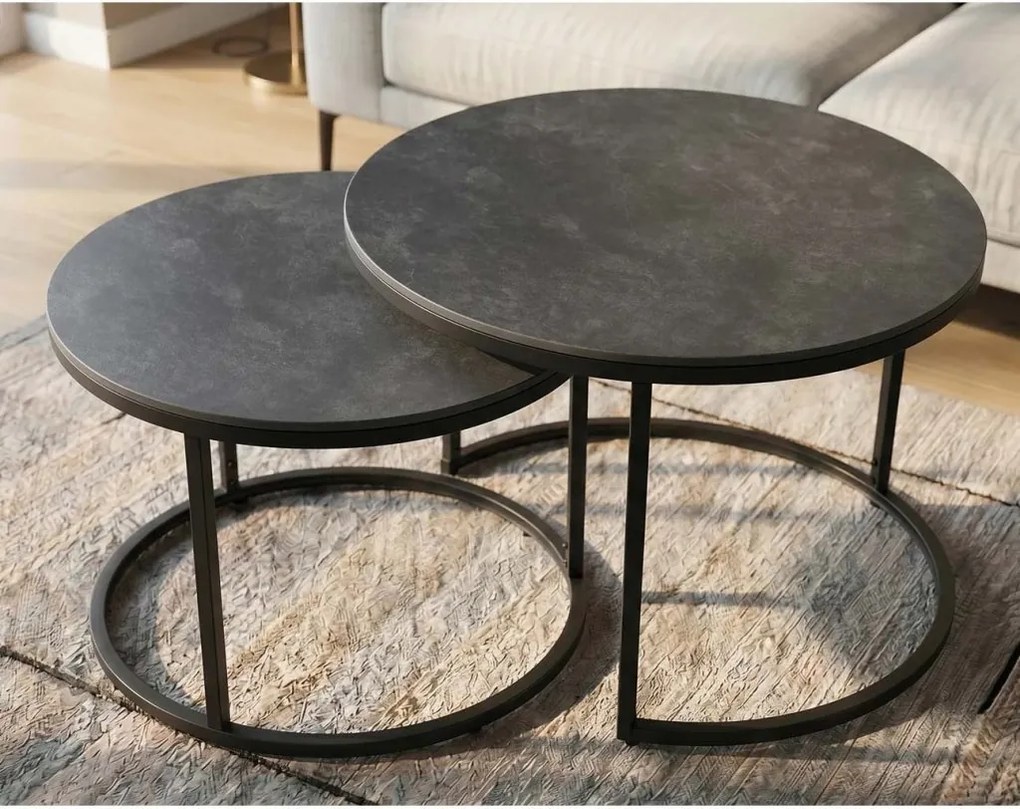 Set de 2 masute cu blat ceramic gri ELEGANCE 75cm